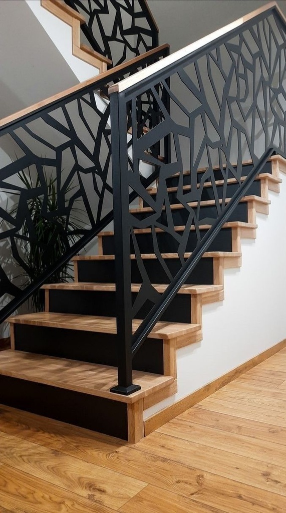 Wooden Stair with Steel Art Work