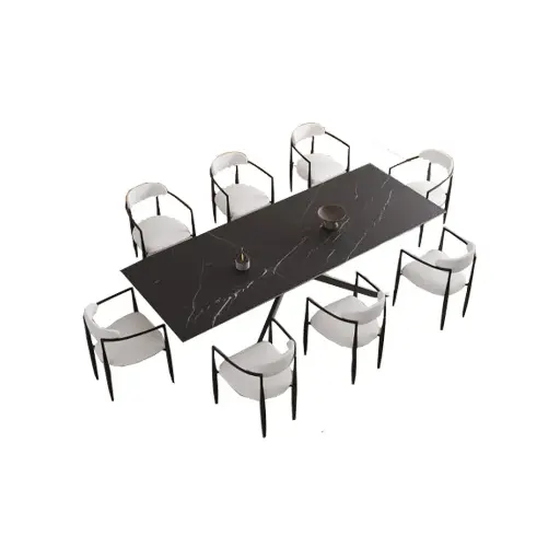 [LUX/FUR/TAB/04] Steel Dining Table with Granite Top (8 seater) 